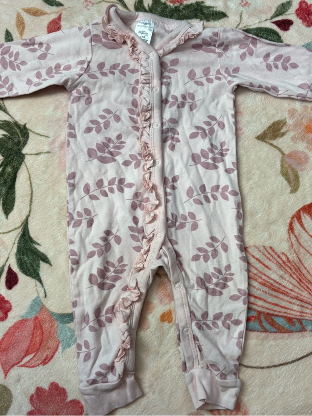 Carter's Pink Leaf-Print Ruffle Footie